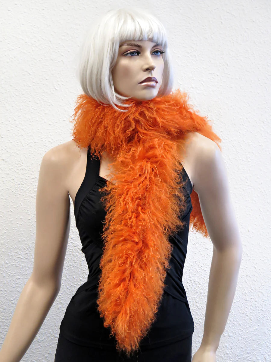 mongolian lamb shaggy scarf orange