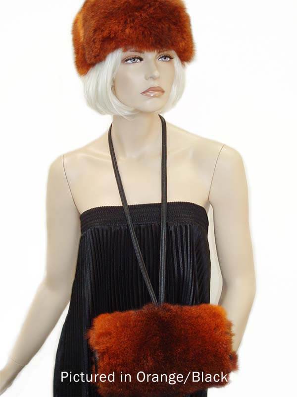 Possum fur muff for women to keep hands warm with fur both sides and leather neck strap in many colors