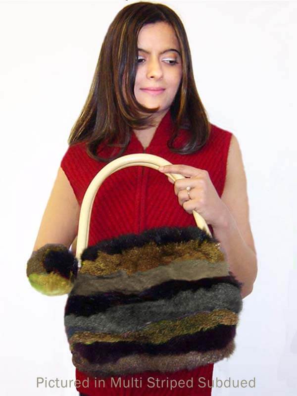 Possum Fur Pompom Striped Bag