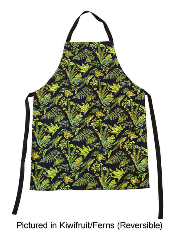 Kiwiana cotton New Zealand kiwifruit & fern print reversible apron for a NZ made souvenir gift