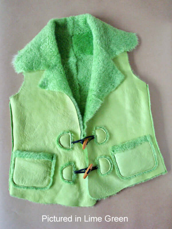 NZ baby lamb women's shearling sheepskin vest in lime green