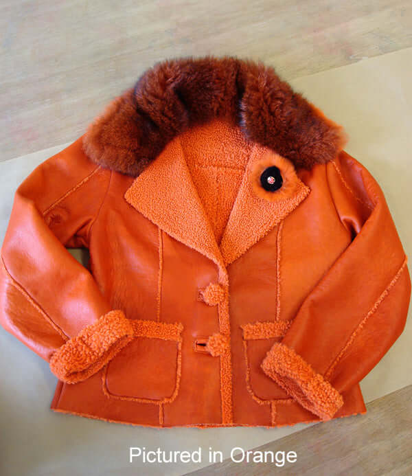 New Zealand baby lamb shearling sheepskin women's jacket trimmed in NZ possum fur in assorted colors