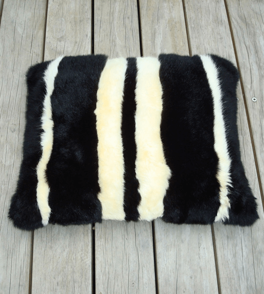 Possum fur black and white striped Bedouin style pillow cushion ottoman inspired by Saudi Arabia