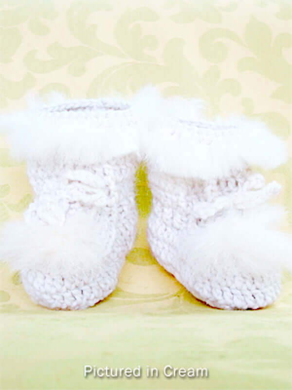 Baby Booties - High cut wool crochet with NZ possum fur trim in winter white