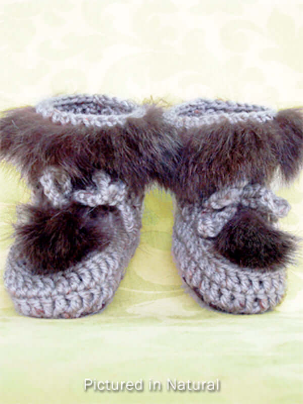 Baby Booties - High cut wool crochet with NZ possum fur trim in natural brown