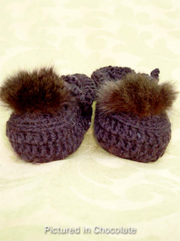 Baby booties low cut crocheted wool with possum fur trim in assorted colors