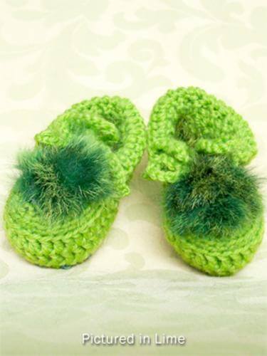 Baby booties low cut crocheted wool with possum fur trim in assorted colors