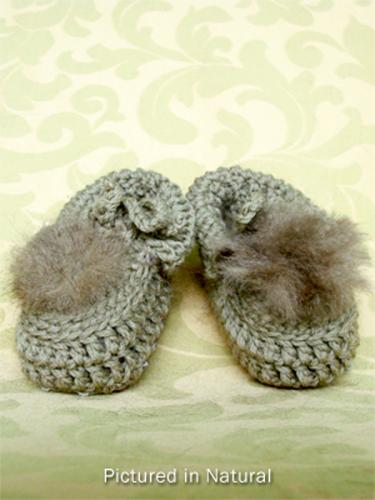 Baby booties low cut crocheted wool with possum fur trim in assorted colors