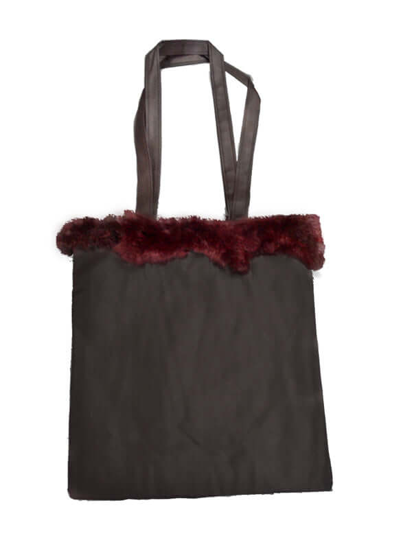 Possum fur trimmed black polypropylene eco bag environmental hold all for supermarket, books, school, lunch, knitting