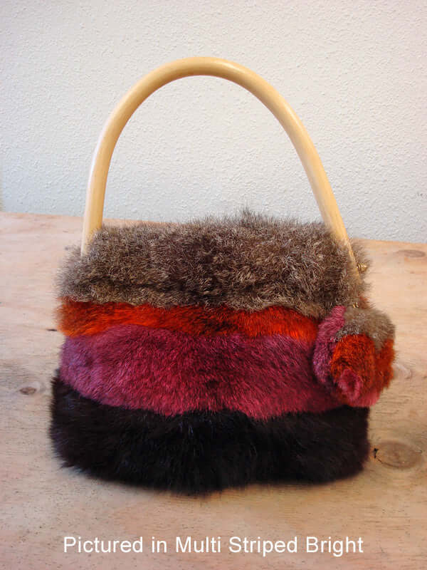 Possum Fur Pompom Striped Bag