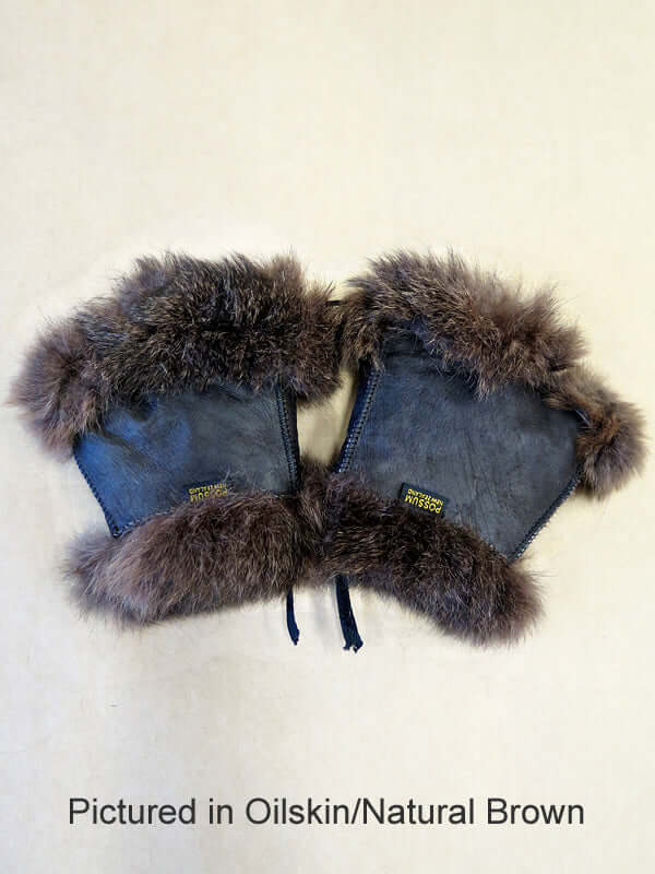 Possum fur mini gauntlets are women's warm fingerless gloves hand painted on leather side with fur inside in many colors