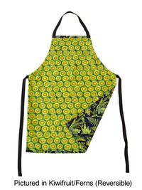 Kiwiana cotton New Zealand kiwifruit & fern print reversible apron for a NZ made souvenir gift