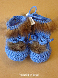 Baby Booties - High cut wool crochet with NZ possum fur trim in blue