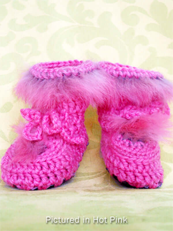 Baby Booties - High cut wool crochet with NZ possum fur trim in pink