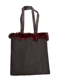 Possum fur trimmed black polypropylene eco bag environmental hold all for supermarket, books, school, lunch, knitting
