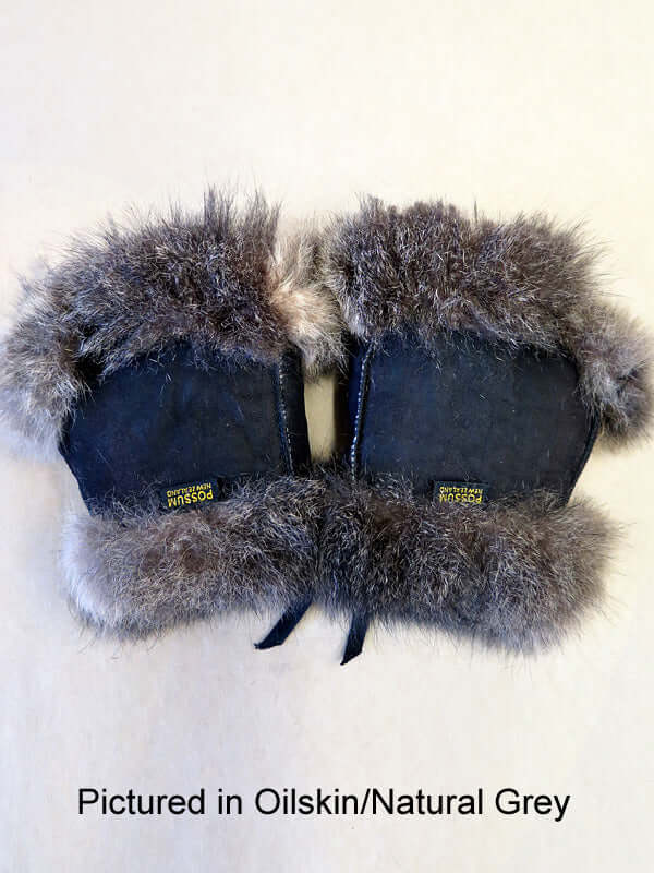 Possum fur mini gauntlets are women's warm fingerless gloves hand painted on leather side with fur inside in many colors