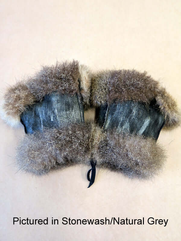 Possum fur mini gauntlets are women's warm fingerless gloves hand painted on leather side with fur inside in many colors
