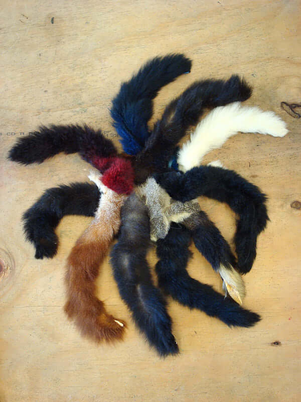 Possum fur tails for craft, animal toys, Daniel Boone hats; old in lots of 10 in natural or colors